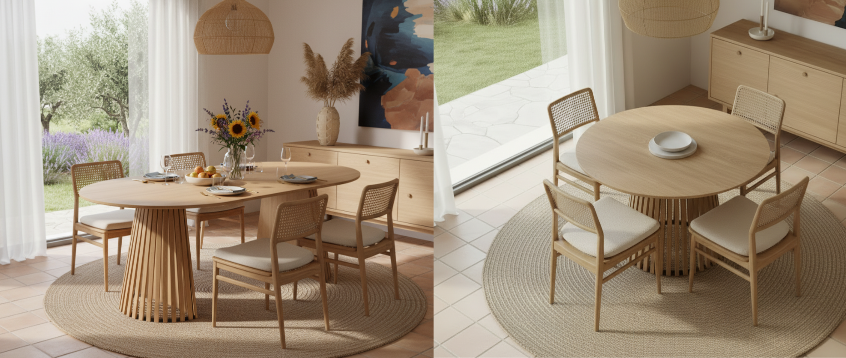 Ausziehbarer runder Esstisch CARMEN 4-10 Personen Holzfuß 110-200 cm