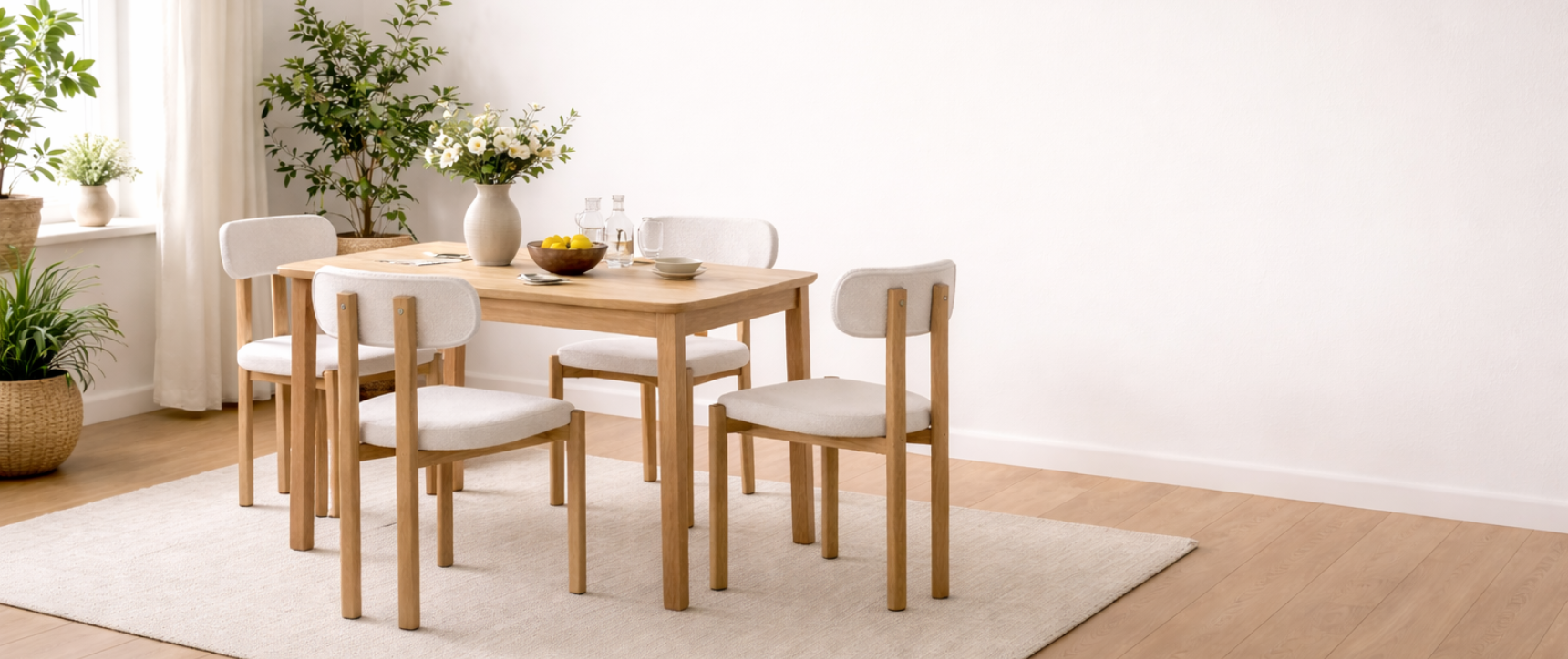 Satz von 4 ESMA-Stühlen aus Metall mit Holzeffekt und Bouclé-Stoff für Esszimmer